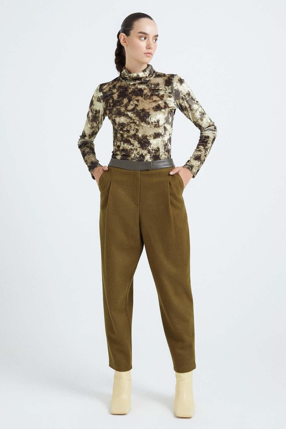 Tie-dye Olive Velvet Blouse