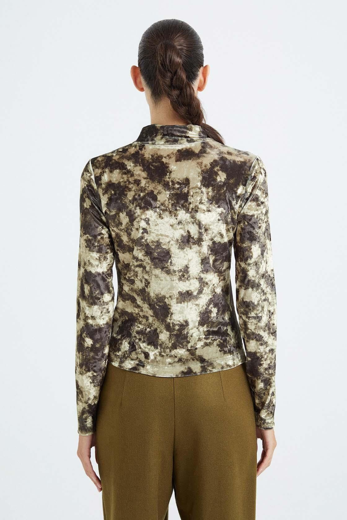 Tie-dye Olive Velvet Blouse