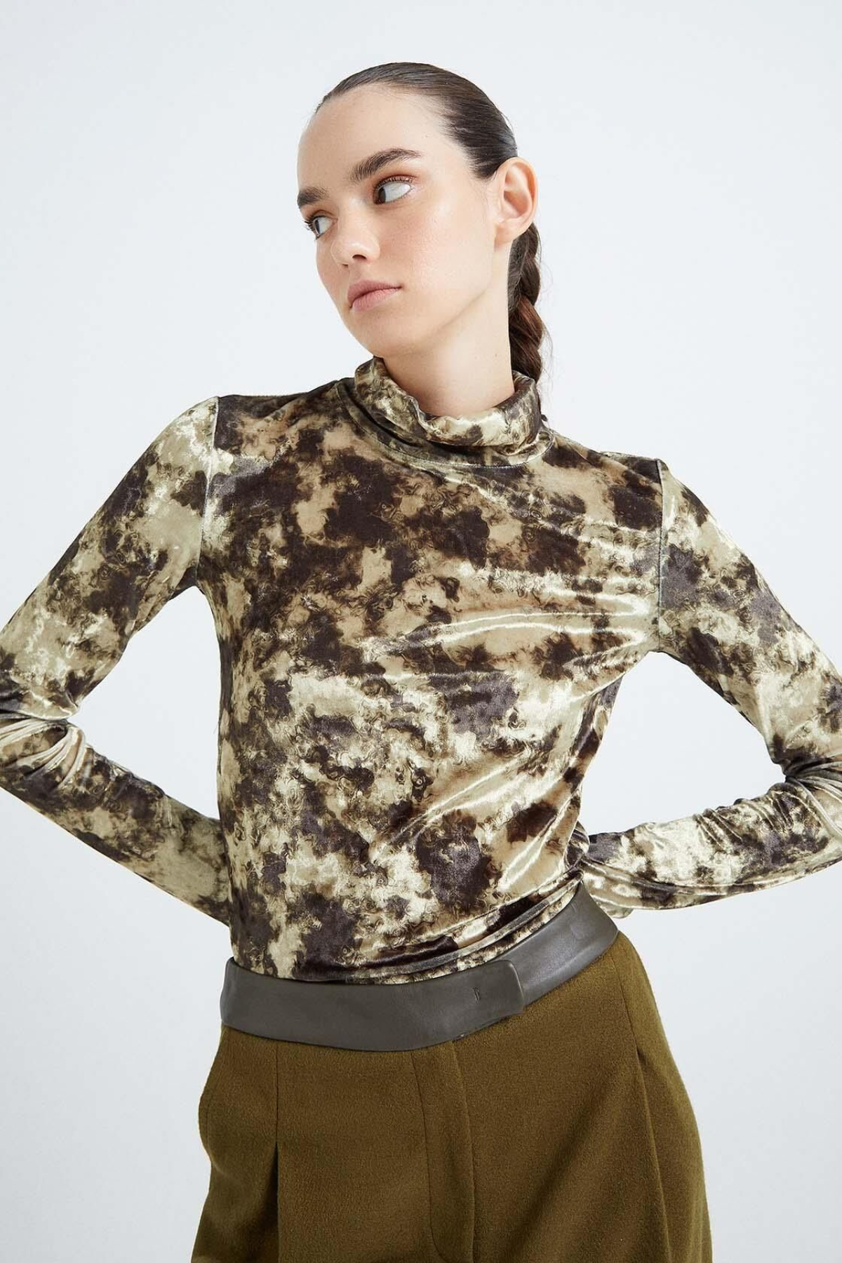 Tie-dye Olive Velvet Blouse