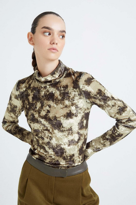 Tie-dye Olive Velvet Blouse