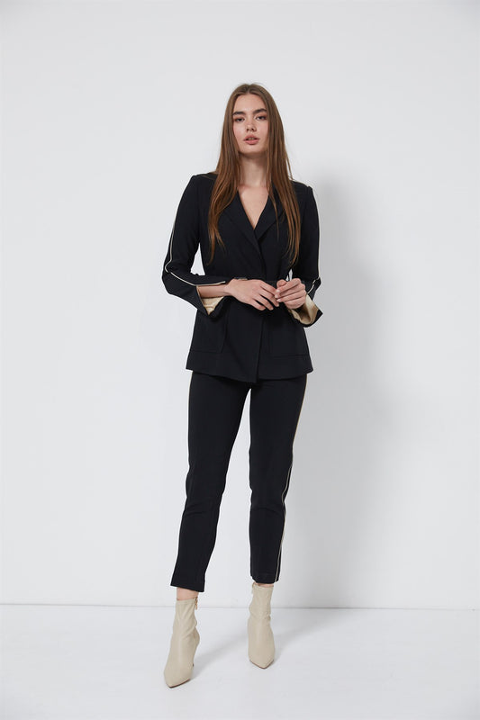 Black Suit with White Side Lining