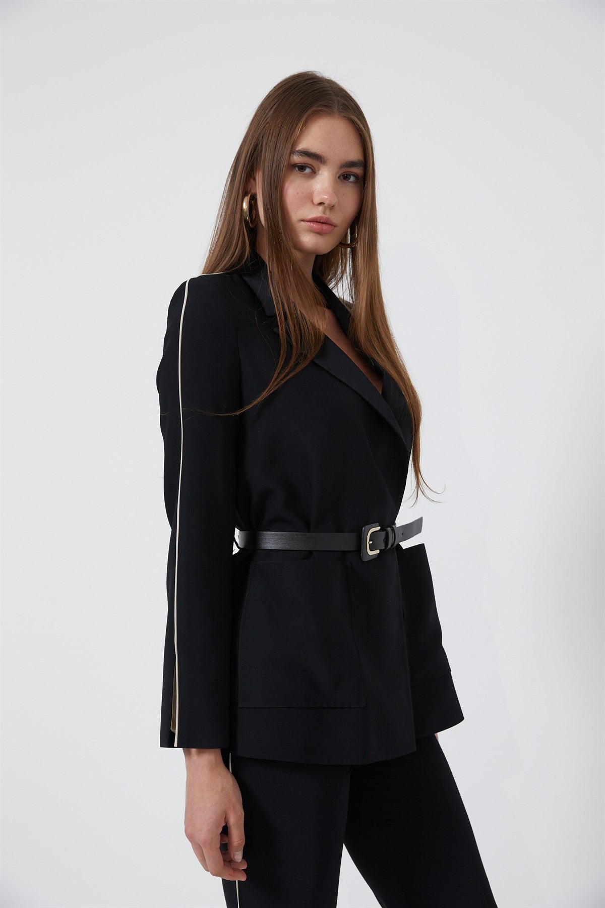 Black Suit with White Side Lining