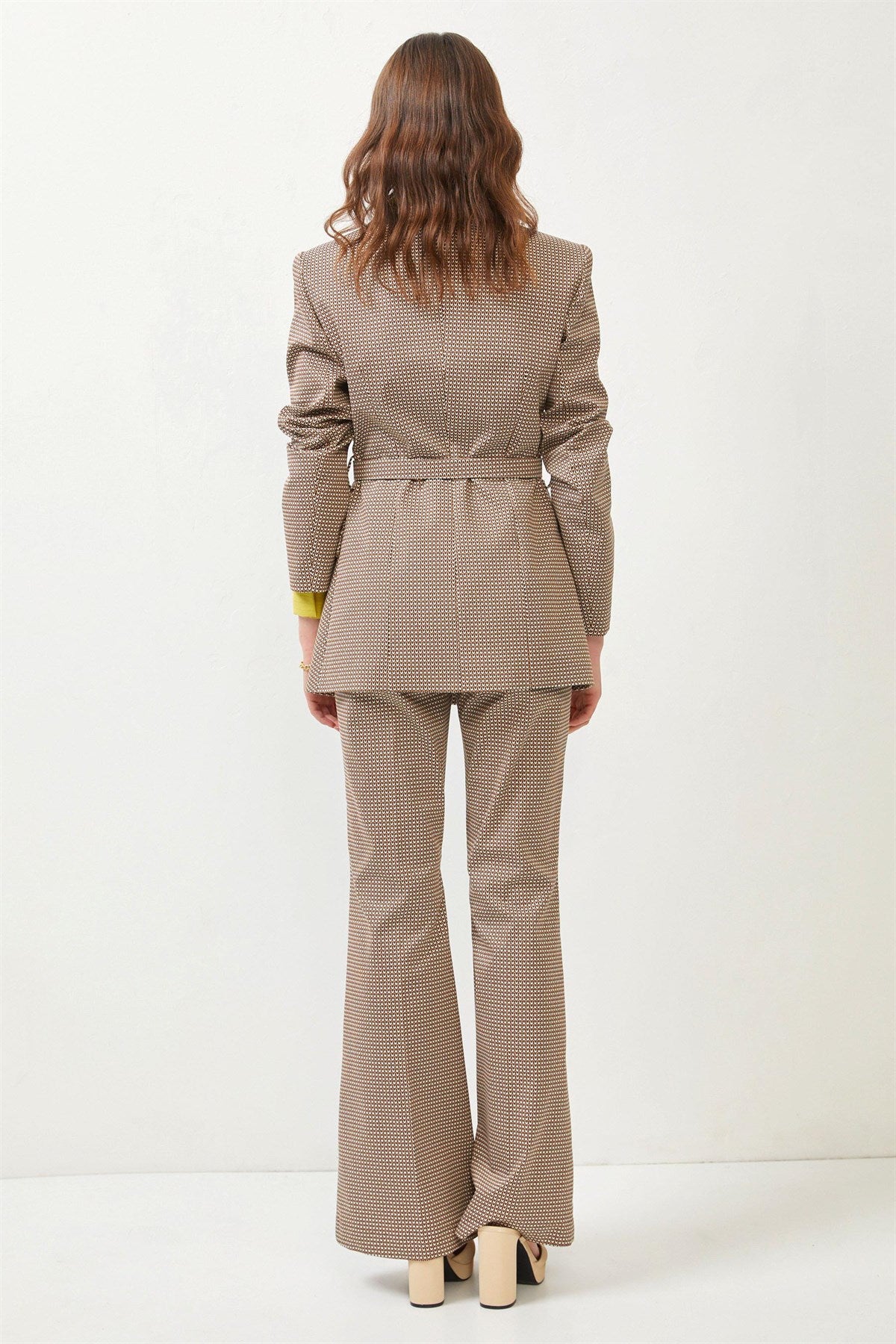 Belted Brown Printed Suit