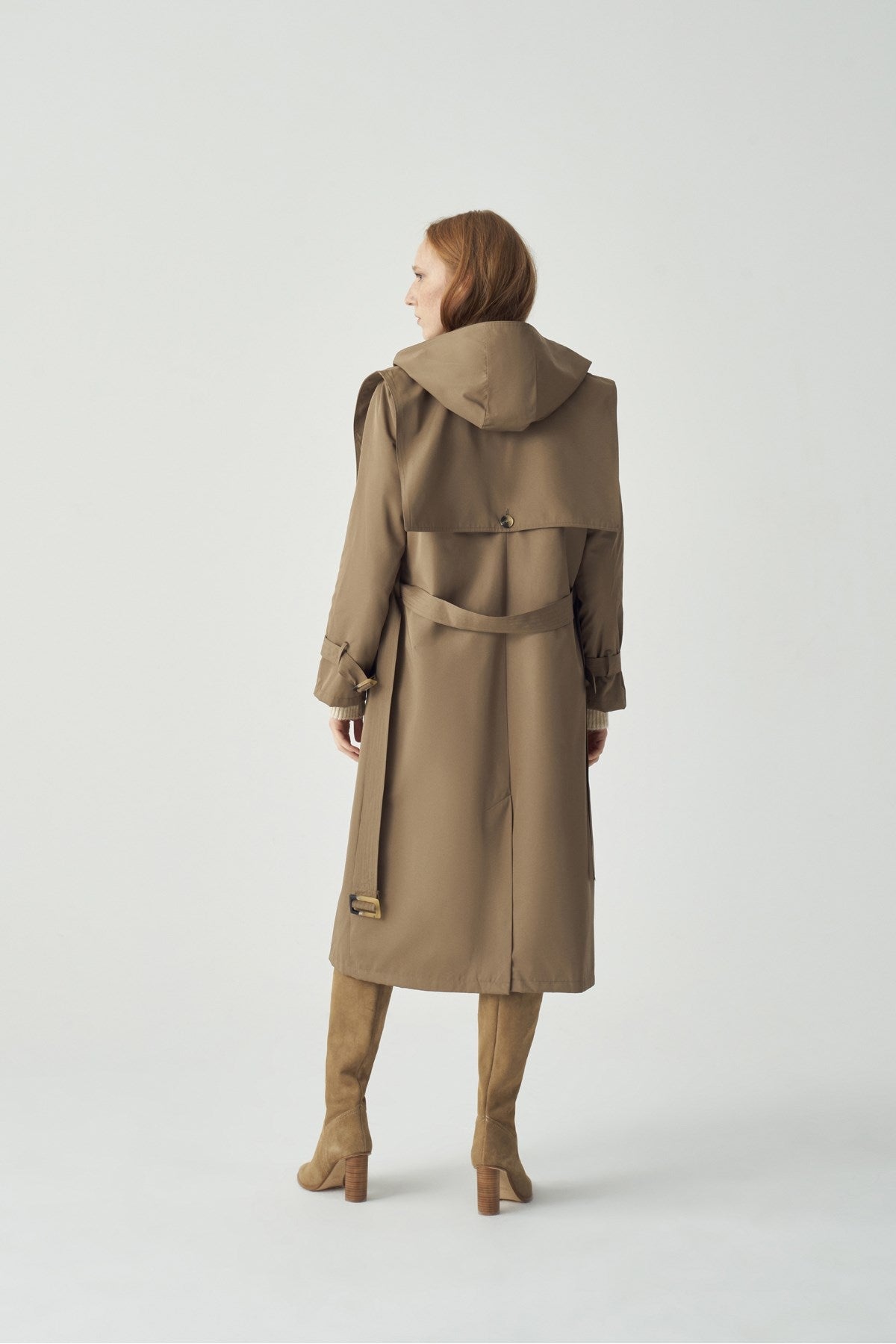 Beige Trench Coat with Hoodie