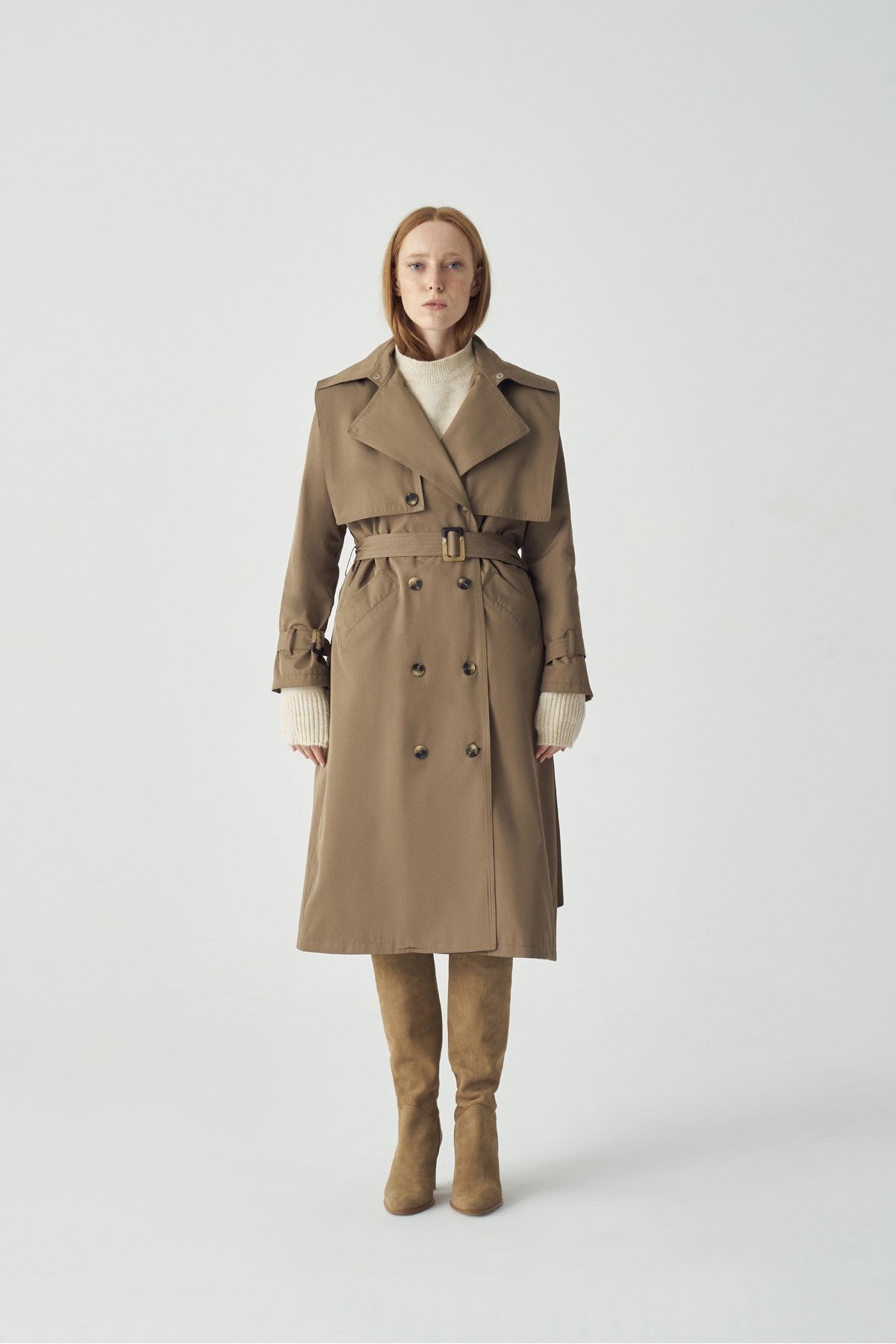 Beige Trench Coat with Hoodie