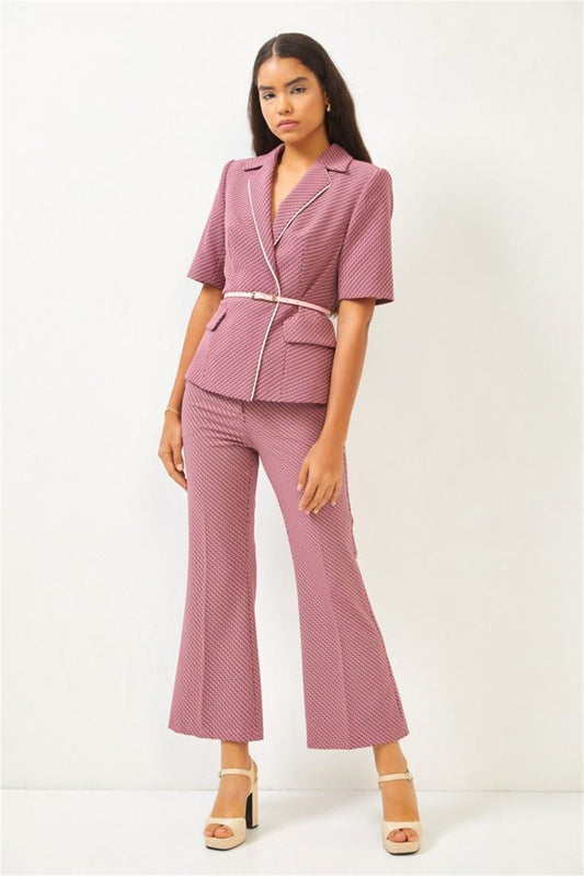 Pink Printed Short Sleeve Suit