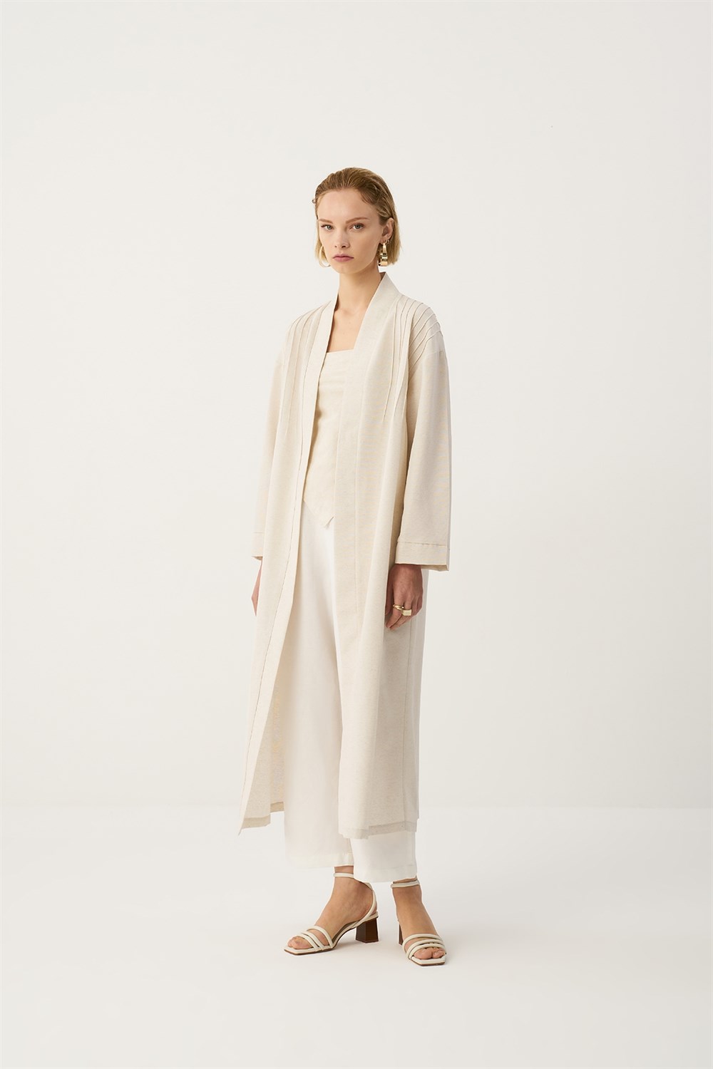 Ribbed Linen Long Kimono